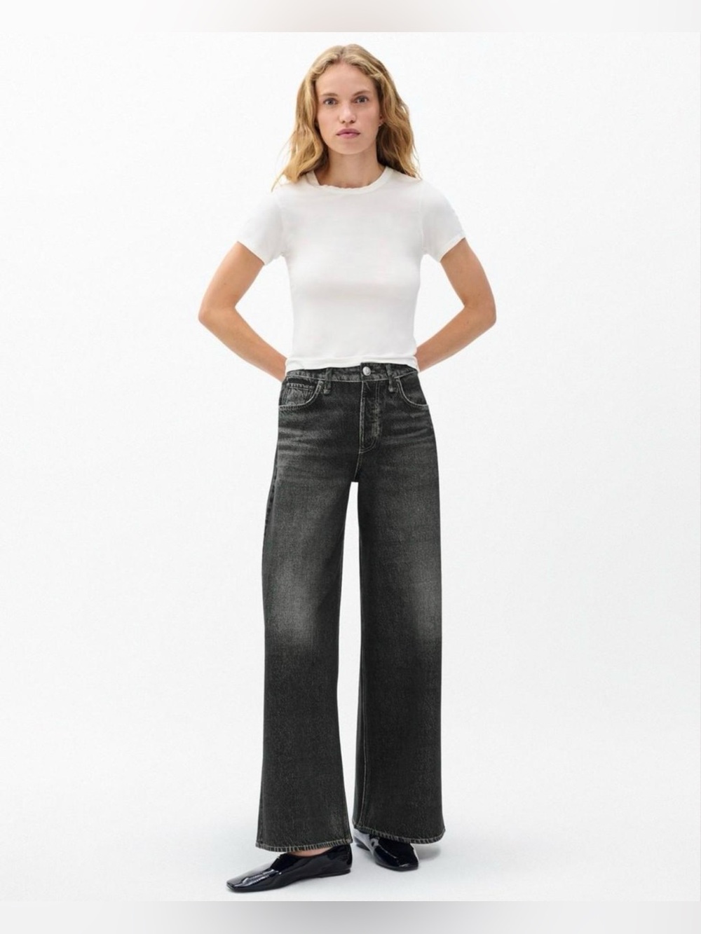 🔥Rag & Bone Washed Black Wide Leg Jeans NWT